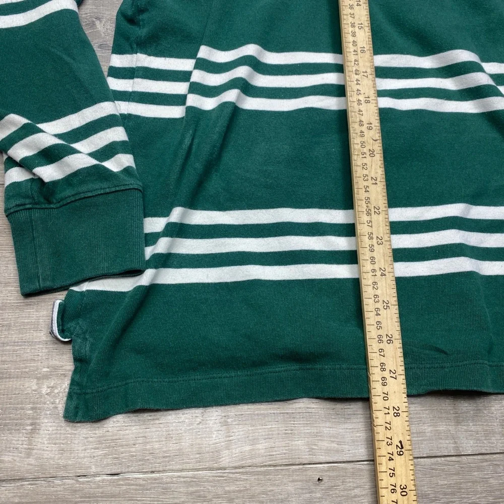 Lands End Rugby Shirt Mens Med Tall 100% Cotton Green White Stripe Long Sleeve - Picture 7 of 8